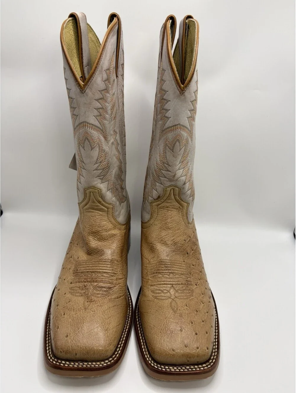 Justin JE800 Genuine Ostrich Mens Sz 11.5 D Leather Boots Square Toe Tan NWT